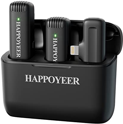 HAPPOYEER Kabellose Lavalier-Mikrofone für iPhone iPad, mit 2 kabellosen Mikrofonen, Plug-Play-Ansteckmikrofon mit Ladehülle für Interview, Videoaufnahmen, Tiktok, Facebook Live-Stream