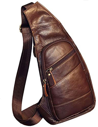 KPYWZER Genuine Leather Sling Backpack for Men Women Crossbody Shoulder Chest Bag Day Pack Outdoor Travel Camping Tactical Daypack Brown