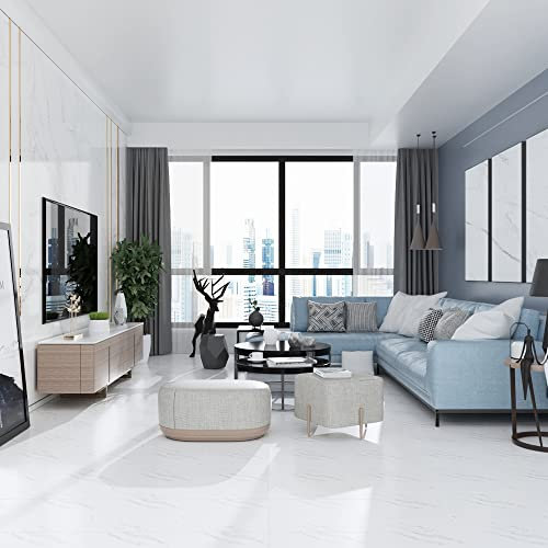 54PCS Vinyl Floor Tiles Square Tile Stone Tile Effect Self Adhesive DIY Kitchen Bathroom Easy to Fit,Cover 5m2(S11 White Marble)
