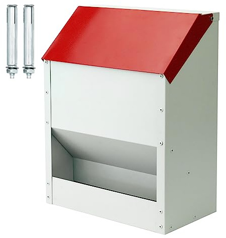 Svauoumu 11.5 Kg Comedero AutomáTico Para Pollos Comedero MetáLico Grande Para Aves con Tapa Biselada Comedero de Pared a Prueba de Ratas Para Pollos, Pavos, Gansos, Patos, Codornices