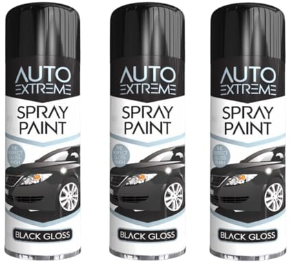 PEBBLE HUG All Purpose Spray Paint, Black Gloss Aerosol Paint, Ideal and Perfect Finish for Cars, Bikes, Vans, Metal and Wood, Quick Drying, Safe and Durable, 250ml (3 Pcs)