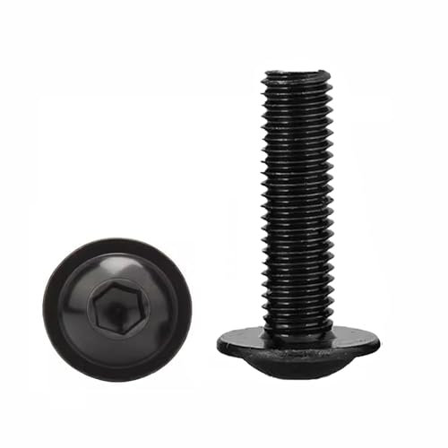 FandWay Tornillo de Cabeza Alomada con Hexágono Interior y Brida, M6x12/16/20/25/30mm Tornillo a Máquina Acero al Carbono Negro 10.9,Tornillos Roscados Totalmente con 1 llave (15/talla)
