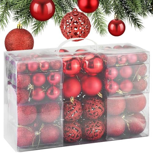 ALINK Weihnachtskugeln 100-teiliges Set,Weihnachtsbaum Deko & Christbaumschmuckl,mit Verpackung – Weihnachtsschmuck Deko für Drinnen & Draußen aus Kunststoff (Rot)