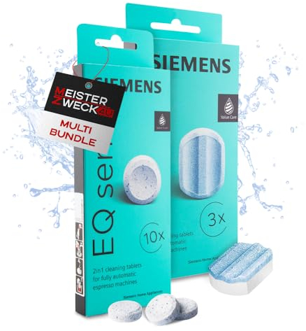 MEISTERZWECK4U 10x Reinigungstabletten & 3x Entkalkungstabletten kompatibel mit Siemens für EQ Series Kaffeevollautomaten - Reinigung Kaffeeautomat - Entfernt Kaffeeöle aus Brüheinheit & entfernt Kalk