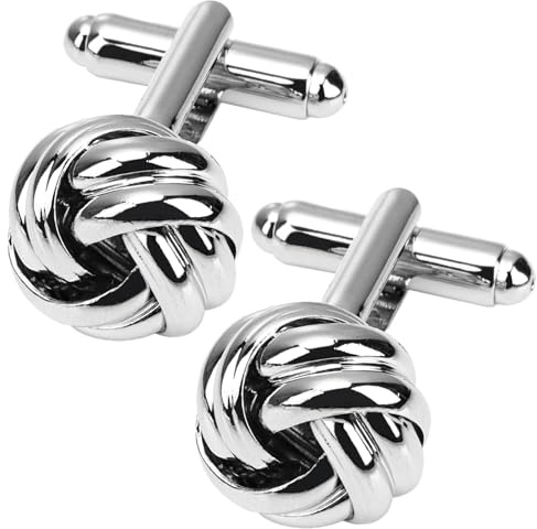 Knot Twisted Cufflinks - Men's Valentine's Day Gift Stainless Steel Classic Tone Cufflinks for Suit Dress Shirt Studs Accessories Wedding Business Graduation Gift, Silv