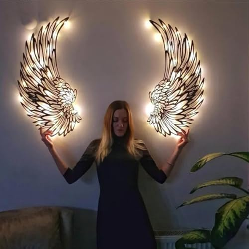 Engelsflügel Für Wand Mit/Ohne LED Licht Engelsflügel Aus Metall Engelsflügel Wandskulptur Deko Flügel Metall Wandkunst Metall Engelsflügel Wanddekoration Für Wohnzimmer Schlafzimmer Arbeitszimmer