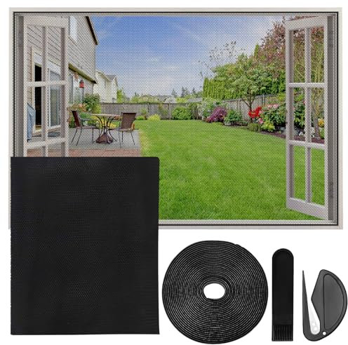 Moustiquaire Fenetre Recoupable, Filet Anti-Insectes avec Bande Auto-Agrippante, Moustiquaire Adhésive pour Fenêtre, Auto-Adhésive et sans Perçage (110x130cm, Noir)