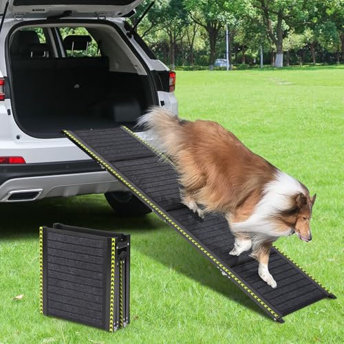 FASRIOU 180 x 50 cm vikbar hundbilramp med nattsäkerhet reflekterande remsor, hundramp för stora hundar upp till 70 kg, lätt hundsteg med halkfri mattyta, hundramp för bil, SUV och lastbil