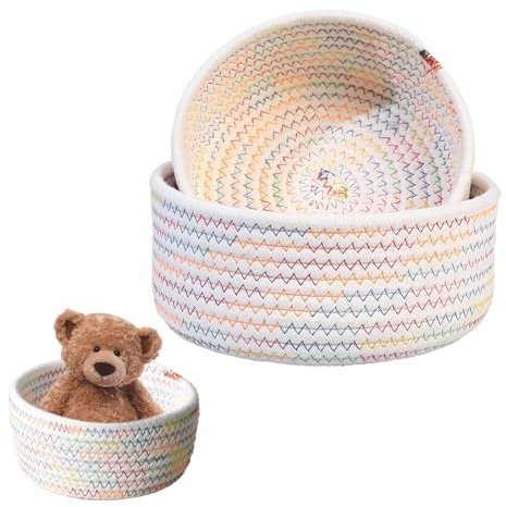 Woven Storage Basket 2 Pcs Decorative Storage Baskets, Woven Laundry Baskets, Toys Books Living Room Baby Nursery Woven Baskets - Large/Small Sizes