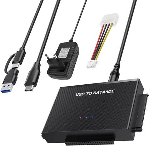 Wvoillty Convertitore adattatore da USB 3.1 a SATA/IDE per unità HDD SATA da 2,5/3,5”, compatibile con Windows/Vista/XP/Linusx, incluso adattatore standard europeo 12V 2A