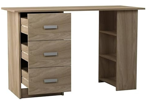 URBNLIVING H72cm x W115cm x D49cm Large Black White Grey Oak Computer Desk Office Bedroom Makeup Vanity Dressing Customizable Table 3 Drawers Shelves and Storage Unit