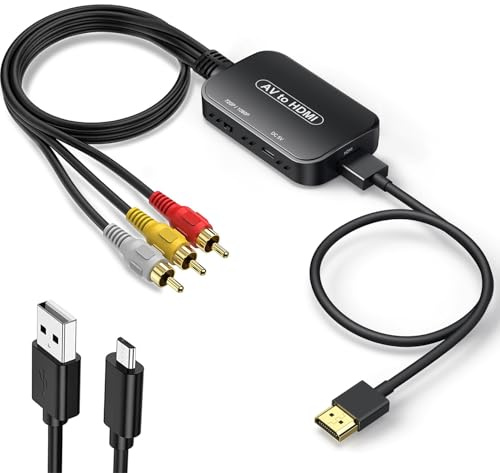 RCA to HDMI Adapter, AV to HDMI 3RCA CVBs Composite Video Audio Converter Adapter for TV Stick/Roku/Apple TV/PC/Laptop/Xbox/HDTV/DVD (with hdmi Cable & USB Cable)