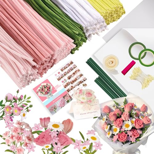 Juego de 600 limpiadores de pipas de ramo rosa, para manualidades, 6 colores, adecuado como regalo para el Día de la Madre, San Valentín y Navidad (rosa)