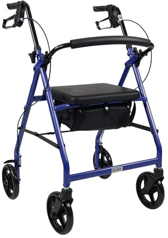 Humber Mobility HMC Rollator Lightweight Aluminium Rollator Walker – Foldable Walking Aid with Padded Seat & Backrest, Adjustable Handles, Swivel Wheels, Storage Bag – Indoor/Outdoor Use (Blue)