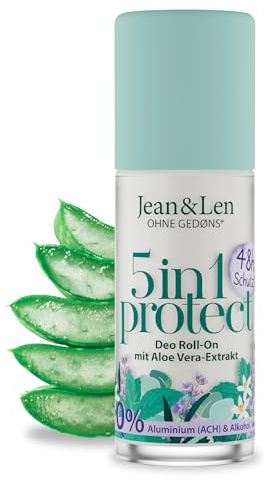 Jean & Len Deo Roll-On 5in1 protect, mit Aloe Vera-Extrakt, für wirksamen 48h Geruchschutz, hinterlässt keine weißen Rückstände, ohne Aluminium (ACH) & Alkohol, vegan, 50 ml