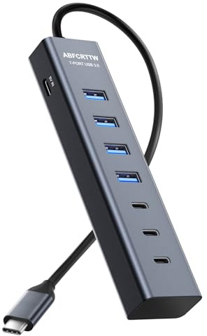 Adaptateur USB C vers USB, Aluminium 7-in-1 Adaptateur Multiport Hub USB C avec 4 USB-A & 3USB-C, pour MacBook Pro/Air, Laptop, iPad, iMac, Phone