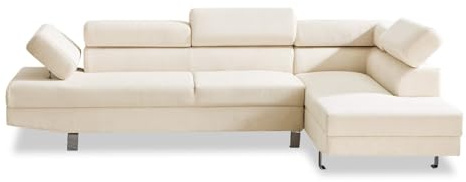 INTENSE DECO Canapé d'angle Droit avec têtières relevables Palerme Velours côtelé Beige