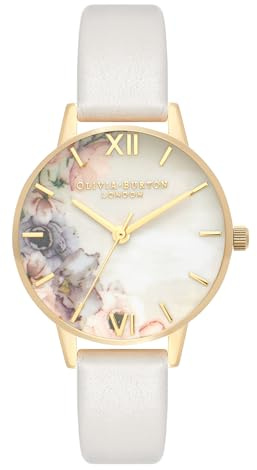 Olivia Burton Montre Analogique à Quartz pour Femme Collection Watercolour Florals avec Bracelet en Cuir Rosé - OB16PP45