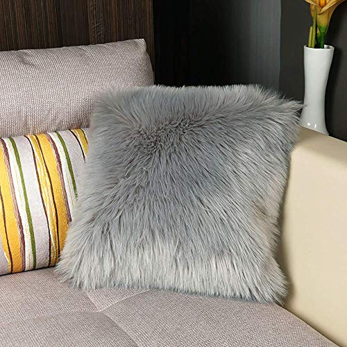 YIHAIC Faux Fur Cushion Covers,Fluffy Soft Pillow Cases,Plush Throw Pillow Cover For Sofa Bedroom Car holiday decorative, wedding, home decorative, office 45 x 45cm(Grey)