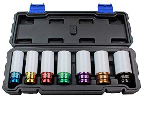 US PRO 3459 7PC 1/2 Dr Alloy Wheel Impact Socket Set Colour Coded
