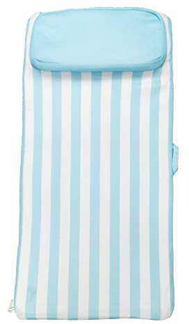 Comfy Floats No Inflate Roll Up Sun Bed Single Person Water Lounger Pool and Lake Float with Pillow Headrest & Removable Soft Mesh Cover, Blue/White