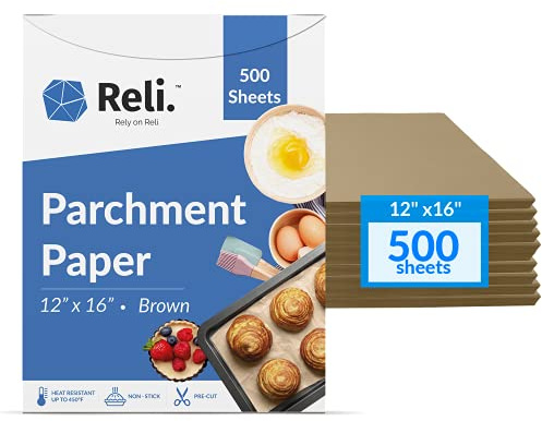 Reli. 500 Pcs Parchment Paper Sheets, Bulk | 12x16 in. | Brown Parchment Sheets, Baking Paper | Non-Stick, Pre-Cut Pan Liners | Brown | Disposable for Baking, Air Fryer, Grilling