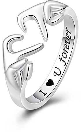925 Sterling Silver Heart Claddagh Rings for Women, Adjustable White Friendship Promise Love Heart Jewelry Rings Mothers Day Valentines Holiday Gifts for Women Friends(I love you forever)