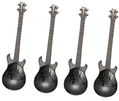 BESTonZON 4 Stück Metalllöffel Espressolöffel Edelstahllöffel Gitarre Teelöffel Suppenlöffel Breilöffel Kaffeelöffel Küchenzubehör Rührlöffel Esslöffel Edelstahl Geschenk