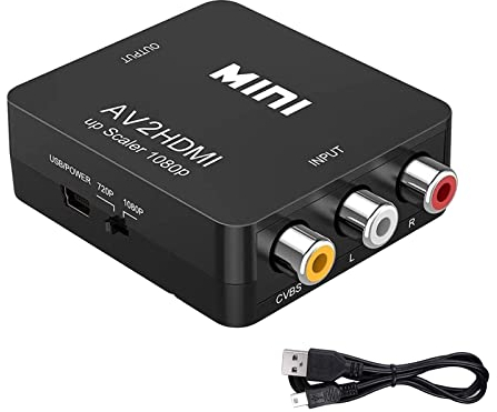 Adaptateur AV vers Hdmi, Mini Convertisseur De Signal Audio VidéO AV vers Hdmi, Prise en Charge 720/1080p, Adaptateur RCA vers hdmi, Adapté pour Pc/Stb/MagnéToscope/DVD/TV (Noir)