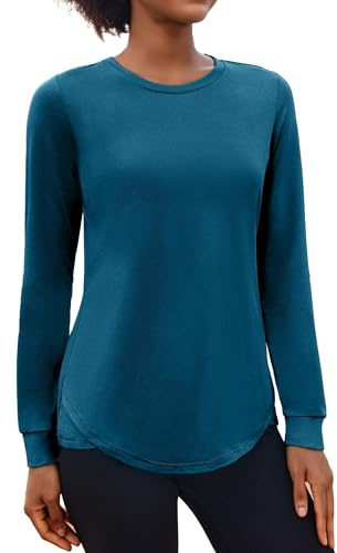 PINSPARK Women's Sports T-Shirts Long Sleeve Running Tops Lightweight Workout Yoga T-Shirt Round Neck UV Shirts Quick Dry Fitness Yoga Top Pilates Outdoor Bleu foncé XL