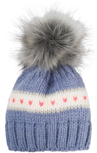 styleBREAKER Cappello a Pompon per Bambini con Motivo a Cuore e Fodera in Pile Termico, Cappello a Pompon Invernale in Pelliccia, 3-5 Anni 04024209, Colore:Blu