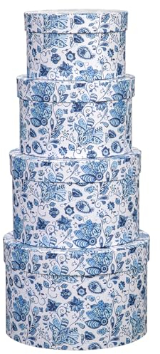Oairse Gift Box with Lid Paper Gifts Jewelry Boxes Florist Hat Boxes Small Storage Box Set of 4 Assorted Sizes Decorative Cake Box for Gifts, Cake, Flowers, Crafting - Blue and White Porcelain
