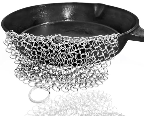 ieron 15 cm x 15 cm rund skrubbare i rostfritt stål, repfri strykjärnrengörare för rengöring av gjutjärnspanna, wok, matlagningsgryta, multifunktions köksredskapsrengöring