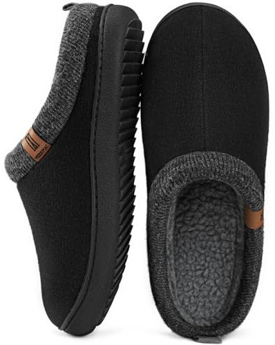 MERRIMAC Men's Slip-on Slippers Comfy Memory Foam Non-slip Indoor House Shoes Ink Dark Black, Size 9-10 UK