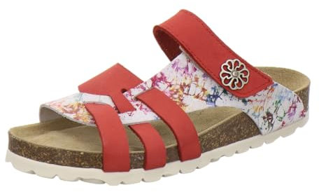 AFS-Schuhe 2120 Flache Sandalen Damen Leder Pantoletten, bequem Sommer Fußbett und Klettverschluss (40 EU, rot Nubukleder)