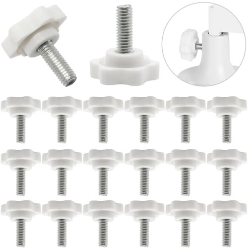 Lot de 20 vis à pouce à tête plate et moletées, blanches, M6, 12 mm, à tête plate, avec poignée moletée, pour montage de vis à pouce, boutons de serrage, vis de serrage