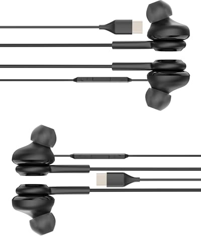 USB C Hörlurar Trådbundna hörlurar (2 pack) för Samsung Galaxy S21, S22, S23 Ultra, Note, Z Flip, trådbunden kabel, mikrofon, sport hörlurar, typ C jack, smartphone surfplatta musik