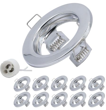 COOINJOY 10x Modern GU10 Downlights for Ceiling, Round Chrome Metal Frame for Recessed Ceiling Lights, External Dimensions: 80mm, Cut-Out Hole Size:60-80 mm