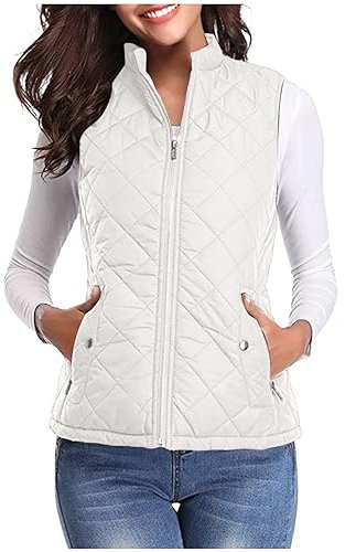 Women Padded Gilet Puffer Down Vest Zip Up Winter Warm Quilted Jacket Lightweight Body Warmer Sleeveless Jackets Fleece Coat Windproof Waterproof Gilets Warehouse Deals Dlearance