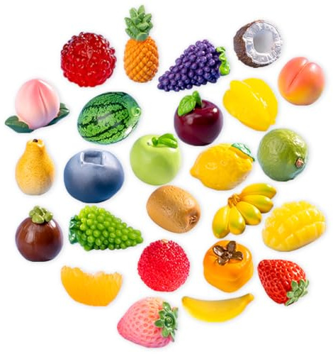 KyeeaDIY Paquete de Frutas Artificiales, 48 Piezas Mini Frutas Falsas para Cocina en Casa, Juego de Frutas Falsas Realistas Modelo de Fruta de Resina para Manualidades DIY Decoración de Mini Casa
