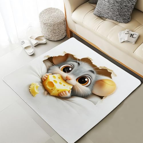 Xuxangti Lovely Mouse Area Rug for Bedroom, Cartoon Animal Rug 4x6 for Living Room, Rodent Animal Print Carpet Non Slip Low Pile, Room Decor Rug, Soft, Machine Washable