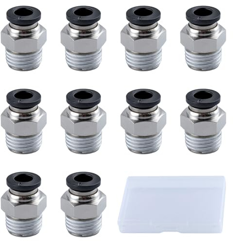 GOLD DEER 10 PCS Push to Connect Tube Fitting PC 1/4 Od x 1/4 NPT Thread Male Straight Union Fittings Push Male Air Tool Fit Connector Quick Release Air Fittings