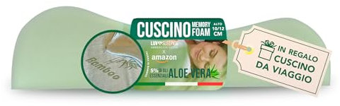 Cuscino Cervicale per Dormire in Memory Foam Ortopedico con Aloe Vera con federa in Bambù Anallergica | Cuscino per Cervicale Antirussamento Supporto al Collo Ergonomico e Traspirante | Made in Italy