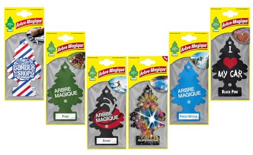 Arbre Magique Mono, Profumatore Auto, Profumazione Intensa e Strutturata, Durata fino a 7 Settimane, Made in Italy, Confezione da 6 Pezzi Misti