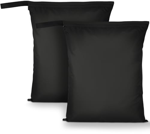 AOOSA 2PCS Wet Bags, Waterproof Travel Laundry Bag, Reusable Cloth Diaper Bags with Handle & Zipper, Washable Travel Tote Organizer Yoga Bag for Baby Items, Wet Swimsuits, Beach, Gym, Camping (Black)