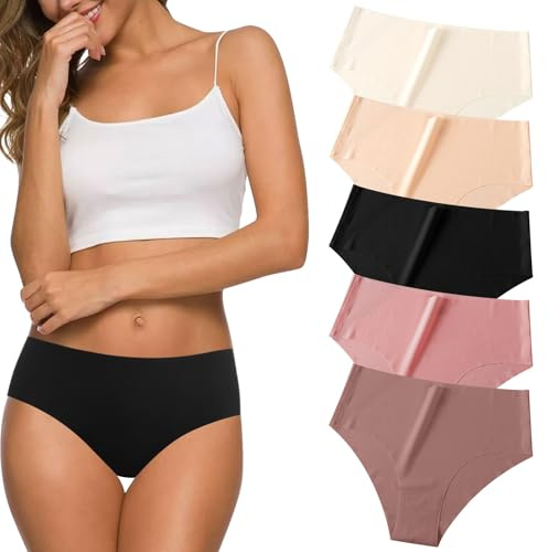 5 Pack Seamless Underwear for Women No Show Hipster Bikini Panties Mid Rise Cheeky Breathable Soft Invisible Briefs
