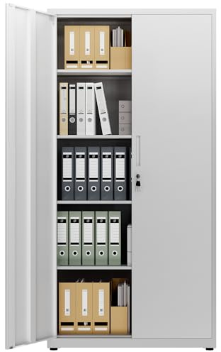 LAND·VOI Steel Storage Cabinet, 5-Tier Lockable Cabinet with Adjustable Shelves, Double-Door Cupboard Storage, For Home, Office Storage, 40×80×181.5cm, Tall Cabinet, Light Gray