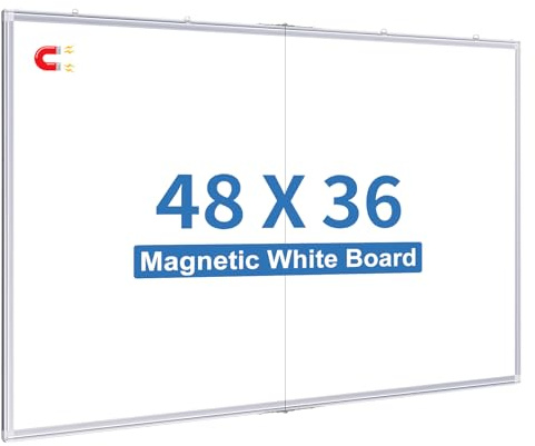 Magnetic Whiteboard Dry Erase, 48 x 36 inch Large White Board for Wall, Foldable Aluminum Frame Hanging Whiteboards for Home Classroom Office