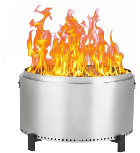 Brasero de 81 cm, cesta de fuego sin humo, con placa de ceniza extraíble, acero inoxidable con asas para jardín, terraza, noches acogedoras