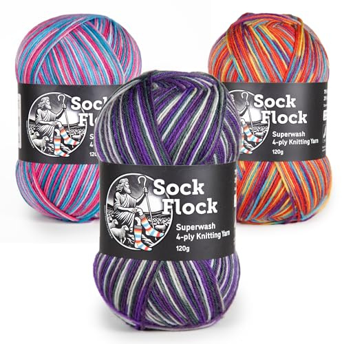 4-Ply Sock Yarn 3-Pack 360g, New Zealand Wool, Superwash, 3 Colours